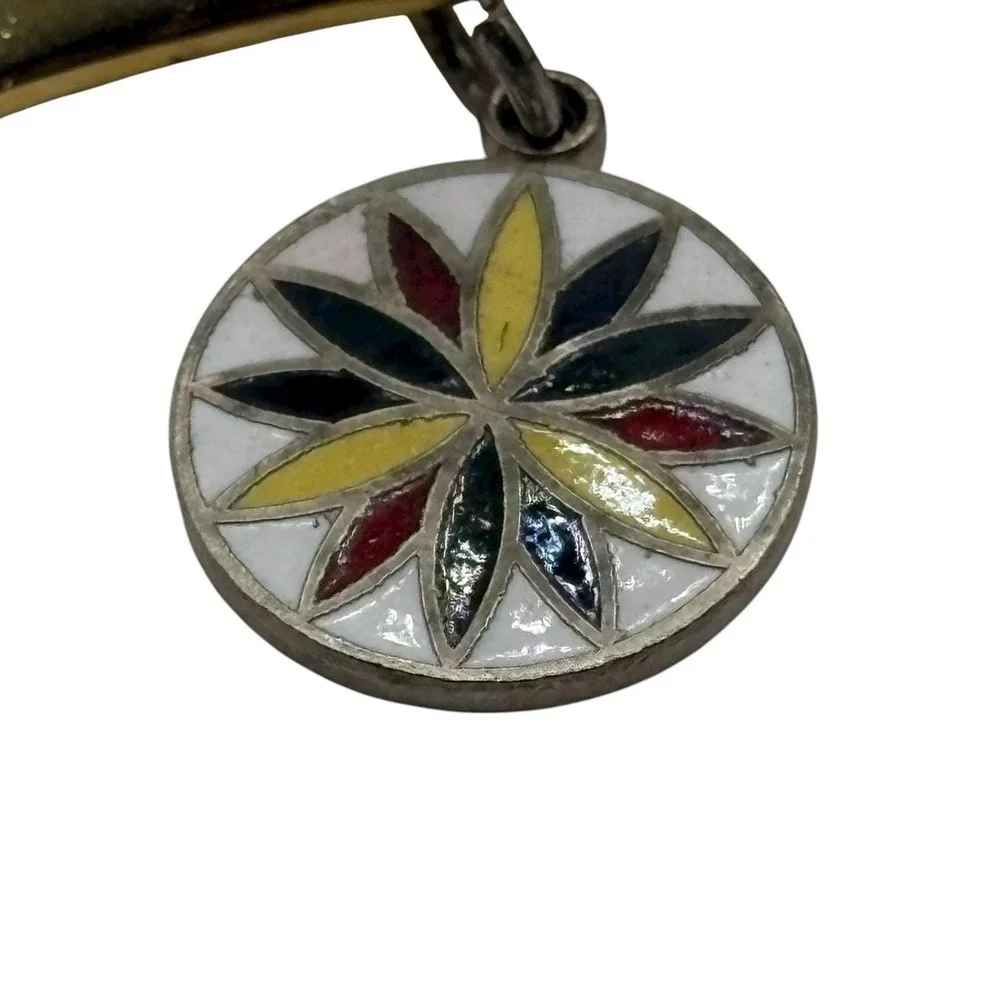 Sweetheart Brooch Pin Dutch Hex Enamel Dangle Charm Gold Tone Vintage‎ Gift Love